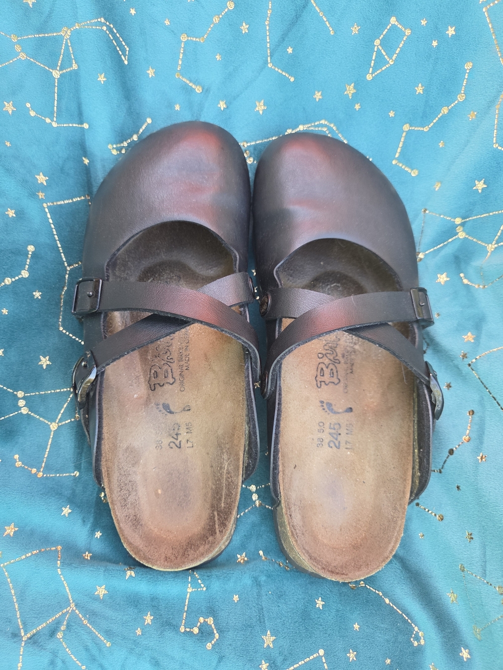 Birkis Black Cross-Strap Mary Jane Clogs